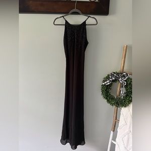 Chelsea Nites Black beaded halter style fitted dress
